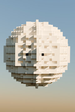 Abstract Floating Geometric Shapes Under a Clear Sky