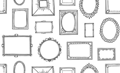 Frame seamless pattern. Doodle picture frame square border. Simple vintage art shape decoration, scrapbook photo elements. Vector isolated texture