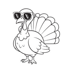 Cool Turkey Wearing Sunglasses - Black and White Outline