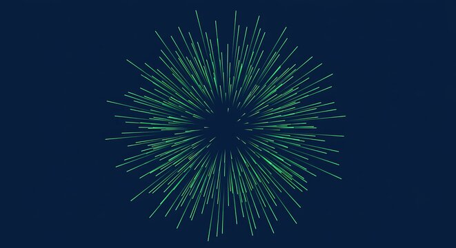 Abstract green explosion of light streaks on dark blue background - Powered by Adobe