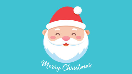 Cute Santa Claus Head with Merry Christmas Text on a Blue Background Illustration
