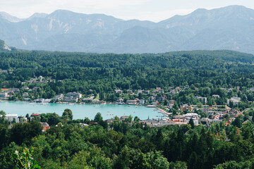 Velden at the lake Worthersee with Lakeside Buildings and Clear Turquoise Water in Carinthia