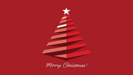 Abstract Christmas Tree with Star on Red Background for Holiday Greeting Card Design