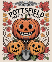 Pottsfield harvest festival poster with pumpkins and autumn leaves