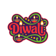 Diwali sticker logo, bubble letters with drops, layered outline style, colorful festival badge, youthful vibe, cheerful celebration vector