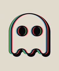 Stylized ghost icon with a retro 3d effect on a neutral background