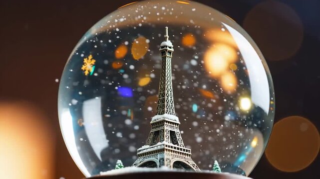 Eiffel Tower Snow Globe: Winter Wonderland, Festive, Christmas, Paris.
