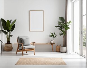 Fototapeta premium Minimalist Living Room Interior with Mockup Frame.