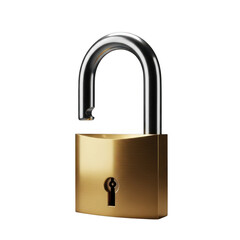 Naklejka premium Open brass padlock isolated on transparent background