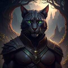 Anthropomorphic cat warrior portrait
