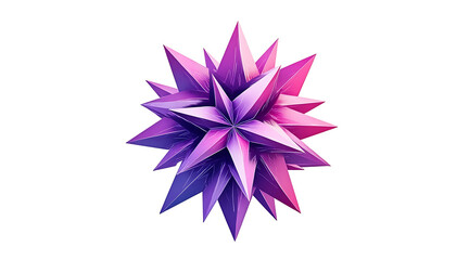 Abstract crystalline shard artwork with sharp purple and pink geometric spikes, creating vibrant and dynamic 3D star shape