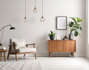 Modern Living Room Interior Design with Mid Century Furniture.