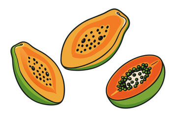 Fruits Flat Design Icon Set and Colorful & Healthy Illustration