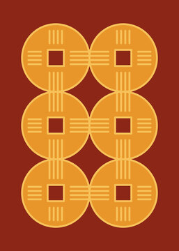 Postcard design with stapled chinese coins