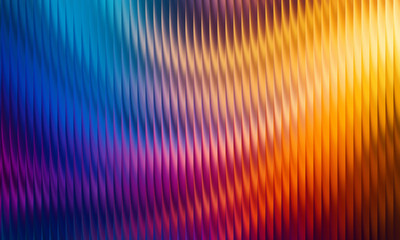 Abstract background with vertical ribbed texture and vibrant gradient of blue, purple, orange, and yellow