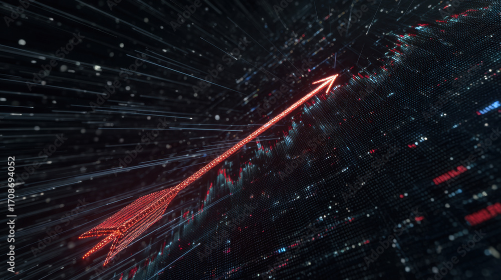 Leinwandbilder digital arrow representing growth and progress, surrounded by abstract data streams and glowing line