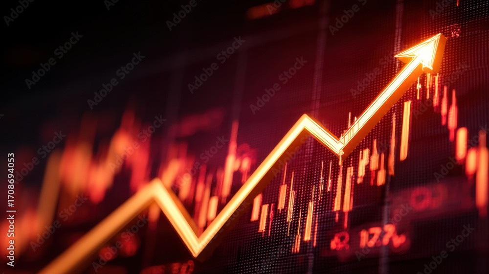 Poster dynamic financial graph displays upward trend with glowing orange line, symbolizing growth and succe