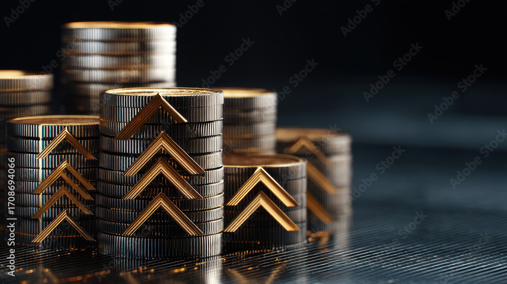 Aufkleber stacks of coins arranged in visually appealing manner, showcasing sense of growth and prosperity. sh