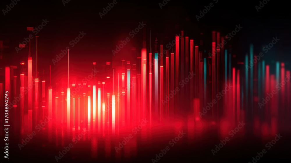 Poster vibrant digital sound waves create mesmerizing visual display in shades of red and teal, evoking sen