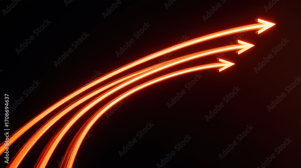 Poster bright red arrows curve upward against dark background, symbolizing progress and direction. dynamic 