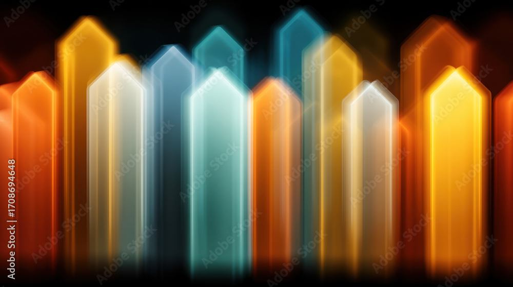 Poster vibrant abstract background featuring colorful vertical shapes in shades of orange, blue, and white,