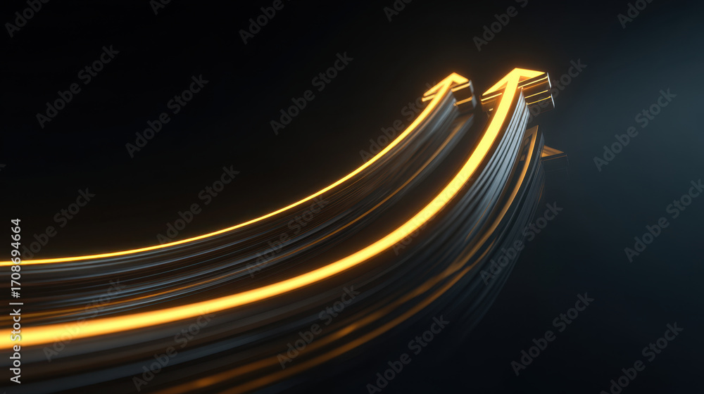 Aufkleber dynamic arrows in sleek design symbolize progress and growth, illuminated with vibrant orange glow a