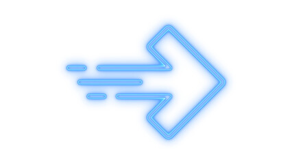 Glowing neon blue arrow icon with motion lines, symbolizing forward direction, speed, and progress on transparent background. © MstAfsanaSiddika