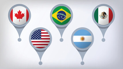 Illustration Vector Featuring USA, Canada, Mexico, Brazil and Argentina Identities