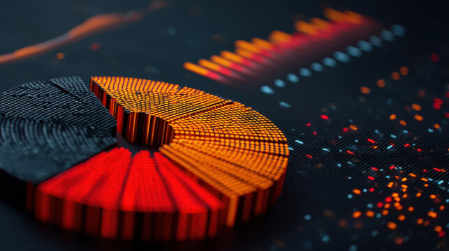 Vibrant and dynamic visualization of data represented through colorful pie chart and bar graph, showcasing trends and patterns modern digital format. design evokes sense of innovation