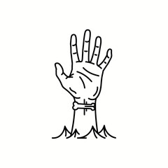 Zombie Hand Emerging from Ground with Bone Bracelet, Halloween Horror Graphic