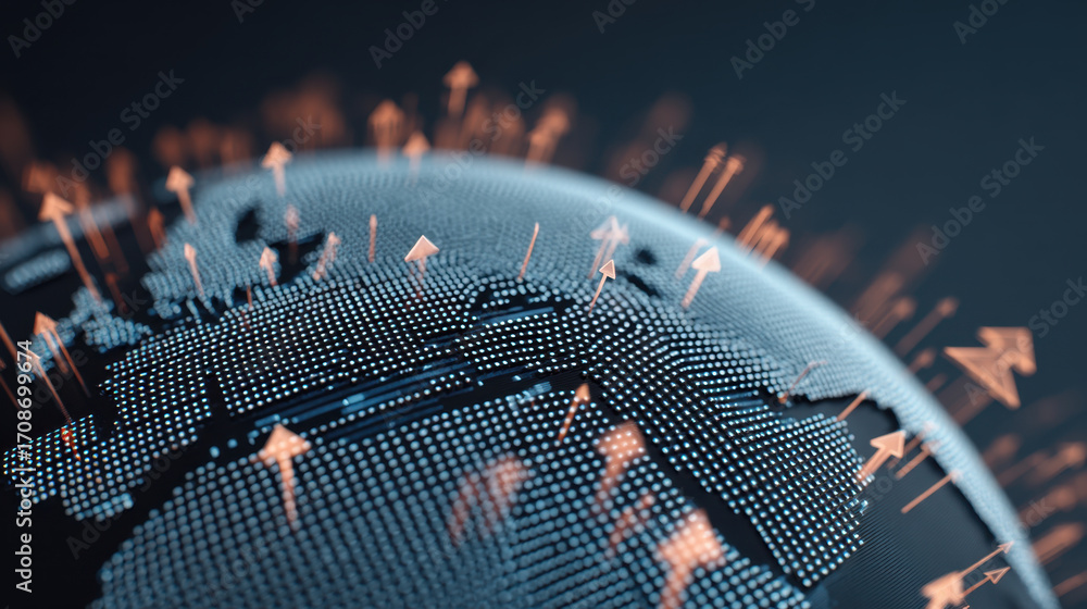 Aufkleber digital globe with glowing arrows representing growth and connectivity, showcasing network of data p
