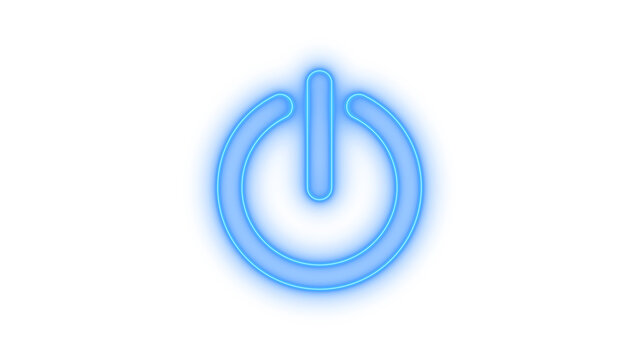 Glowing neon blue power button icon isolated on transparent background, symbolizing technology and energy concepts for modern digital interfaces.