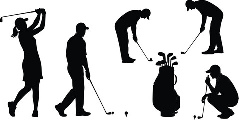 Golf silhouettes vector illustration for golf design use editable vector