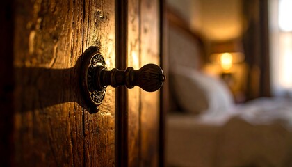 Antique door knob in a dimly lit bedroom