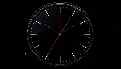 Sleek Black Clock Face with Red Second Hand Against Dark Background