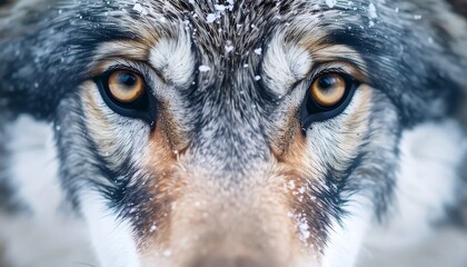 Close-up wolf eyes in snow