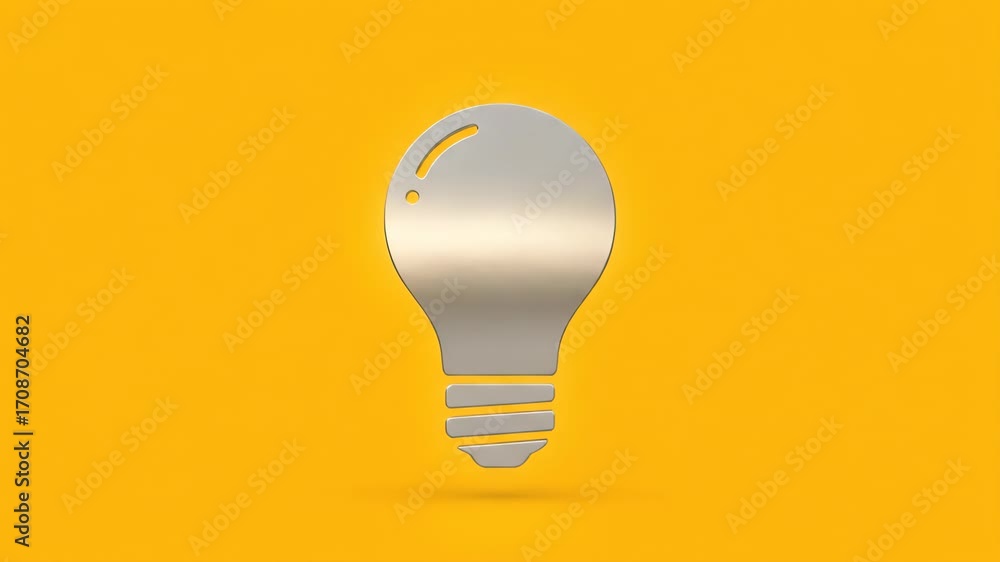 Poster silver lightbulb icon on yellow background - a 3d video silver lightbulb icon is displayed against a
