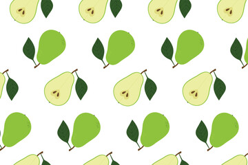 Seamless pattern with green pears on a white background. Vector illustration.
