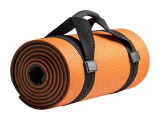 Yoga practice essentials orange mat home equipment isolated on transparent background