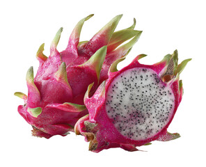 Exotic dragon fruit harvest tropical farm food bright colors isolated on transparent background
