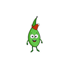 cartoon green onion on christmas hat art vector