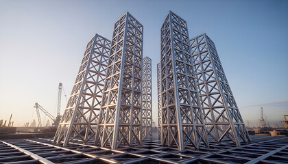 towering 3d printed steel lattice megastructures rise with geometric precision locking frameworks of strength and elegance futuristic architecture blending engineering innovation and monumental scale