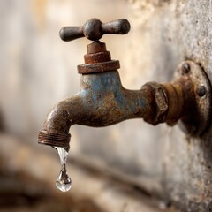 Rusty faucet with dripping water