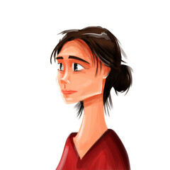 Stylized portrait of a thoughtful woman in digital watercolor