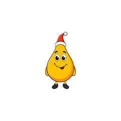 cartoon yellow pear tomato on christmas hat 