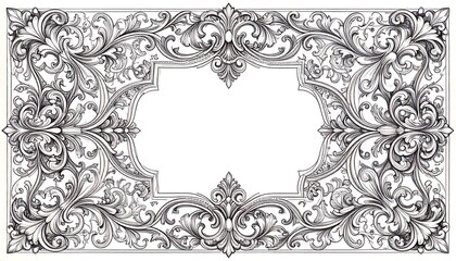 Elaborate, ornate decorative border frame with swirls, leaves, and a blank center
