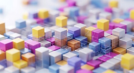 Abstract colorful cubes in a 3d grid pattern