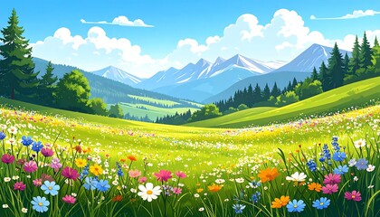 Colorful mountain meadow landscape