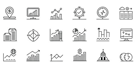 Black and White Line Art Icons for Business and Financial Analysis finance