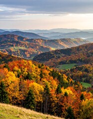 Obraz premium Breathtaking Fall Foliage Background with Copy Space Rolling Hills Panorama